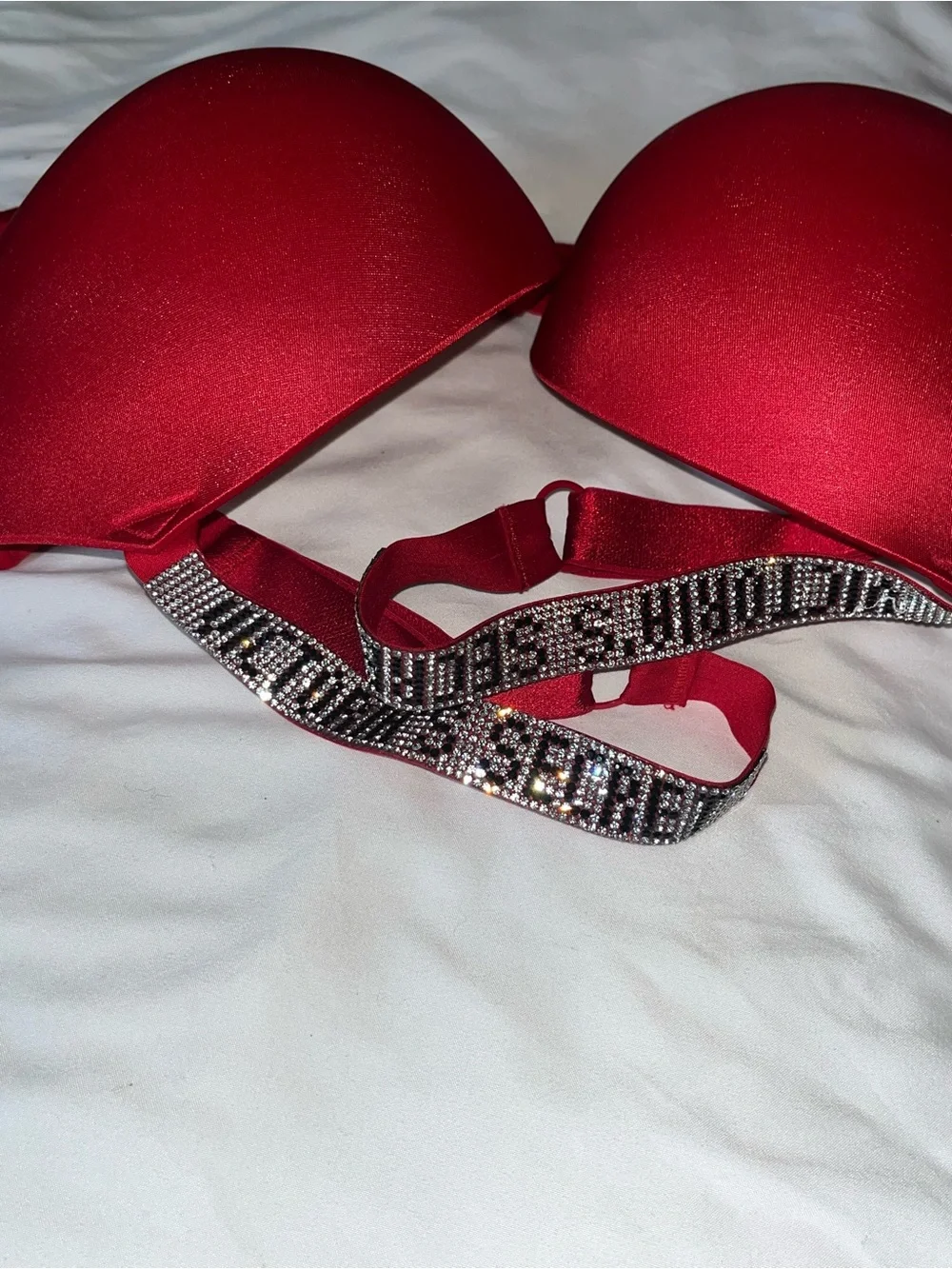 Victoria's Secret Red Push-Up Bra with Rhinestone Straps